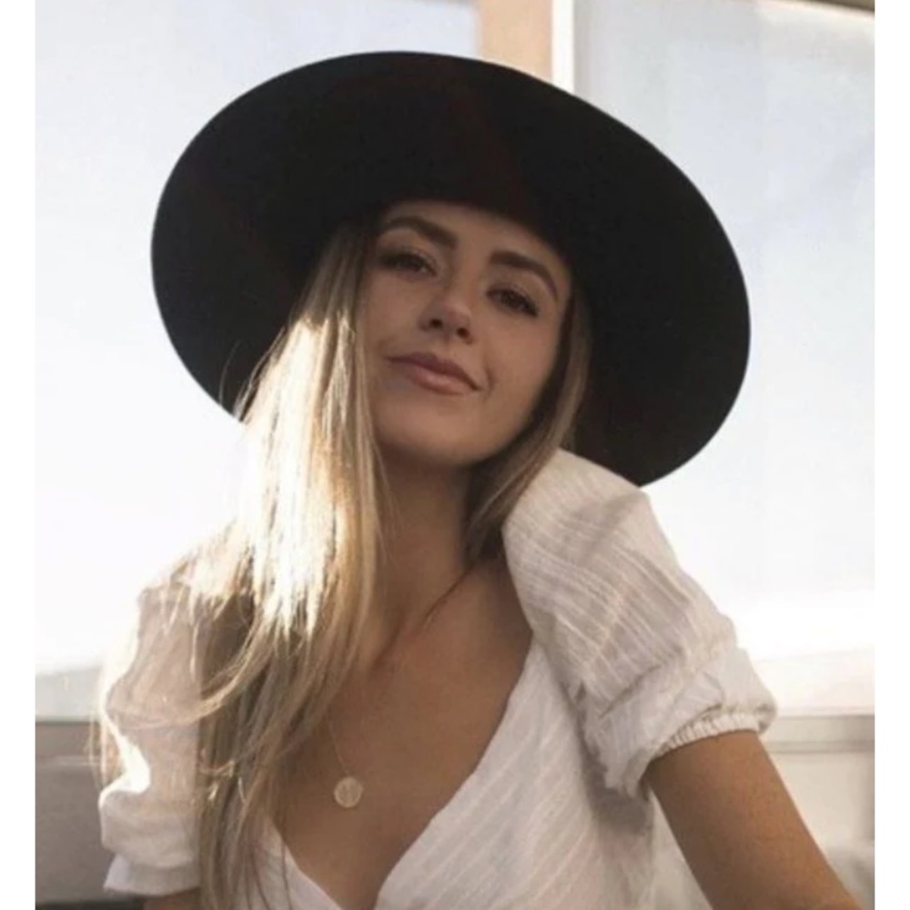 Olive And Pique Black 100% Wool Woman’s Felt Fedora Rancher Hat OS‎